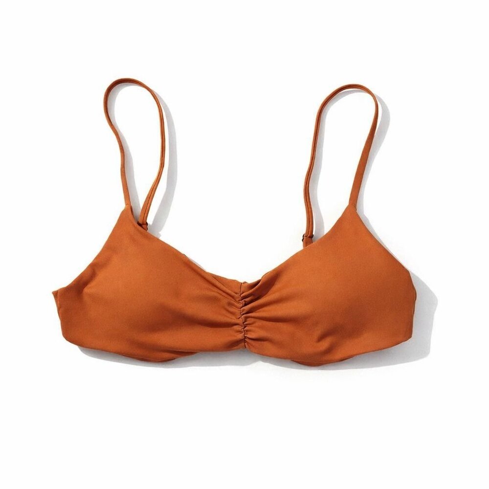 Andie Swim The Symi Ruched Bikini Top Cedar Rust Women’s Medium Minimalist NWT